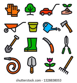 illustration of garden tools and equipment minimal style icon set