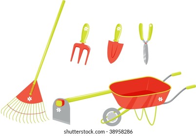 illustration of garden tools on white