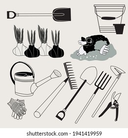 illustration with garden tools, vector design for paper, fabric and others surfaces.