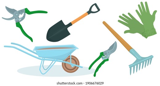 illustration of gardening equipment on a white background