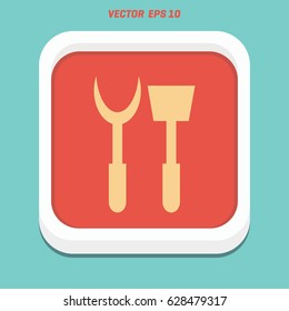 Illustration of a gardening fork and shovel on a white background