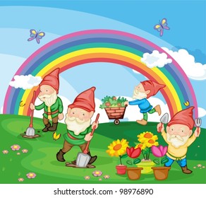 Illustration of gardening gnomes