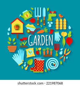Illustration of Gardening icons set. Vector illustration
