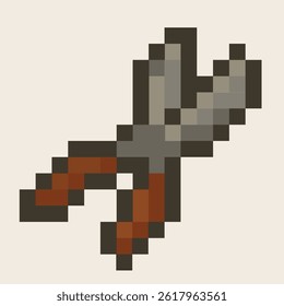 Illustration of gardening scissors in pixel art cartoon style