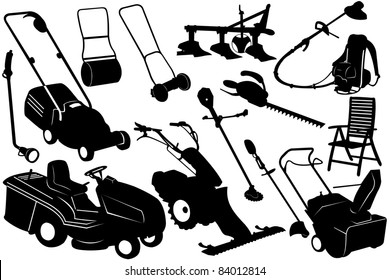 Illustration of gardening tools and equipment