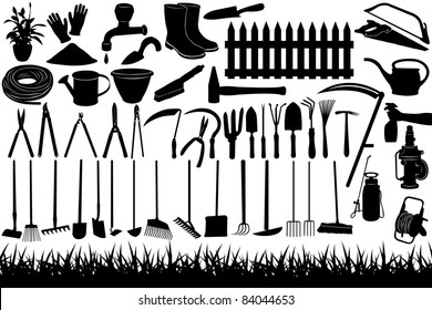 Illustration of gardening tools and equipment