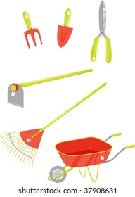 illustration of gardening tools on white
