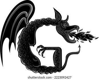 Illustration of a gargoyle with flames spewing from its mouth. The illustration is in black and gray. Stock vector illustration