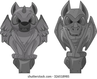 Illustration of Gargoyle Statues Standing Vertically