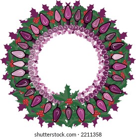 Illustration of garland and Christmas lights in a framed design element. File contains no gradients. The illustration is layered and easy to edit.