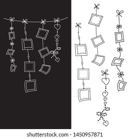 Illustration of garland with square frames on black and white background for children's holiday, decoration template for concept presentations or greetings