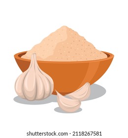 Illustration Of Garlic Powder In A Bowl With Garlic Cloves 
