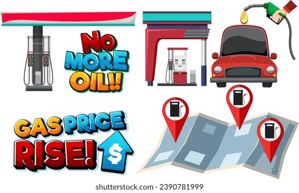 Illustration of gas price increase and fuel station locations
