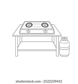 illustration of gas stove, cooking ware, vector art.