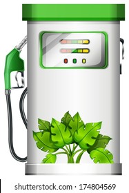 Illustration of a gasoline pump with plants on a white background