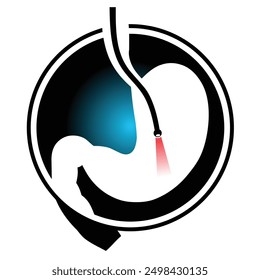 Illustration einer im Kreis gestalteten Gastroskopiekamera mit schwarzen und blauen Farben.