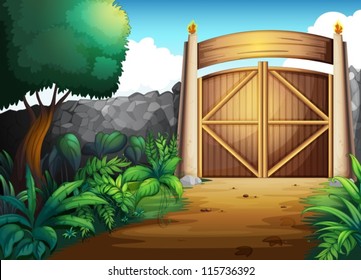 illustration of a gate in a beautiful nature