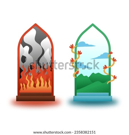 illustration of the gates of heaven and hell