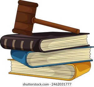 Illustration of a gavel resting on stacked books