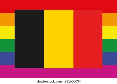 An Illustration of a gay flag with a flag on top of Belgium