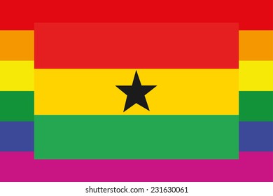 An Illustration of a gay flag with a flag on top of Ghana