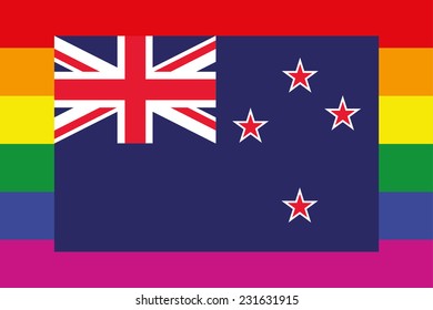 An Illustration of a gay flag with a flag on top of New Zealand