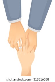 Illustration of a Gay Man Putting an Engagement Ring on His Partner's Finger