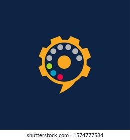 illustration of a gear and bubble talk icon with rotary phone dialer