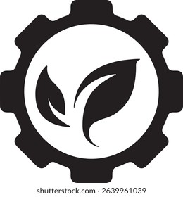 an illustration of a gear inside green leaves