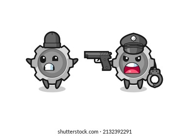 ilustración del ladrón de ropa con las manos arriba pilladas por la policía, diseño de estilo lindo para camiseta, pegatina, elemento logo