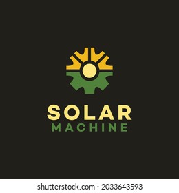 illustration gear and sunlight for solar energy logo design vector