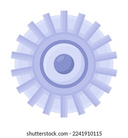Illustration of gear with teeth and a central hole for the clock mechanism or engine part. Cartoon side and top angle of hardware isolated on white. Construction concept