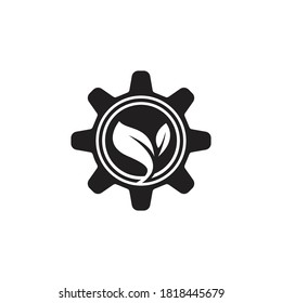 Illustration gear wheel with a combination of vector leaves in the middle of the illustrations are , could be used to design the logo and icon