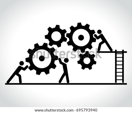Illustration of gears and humans for teamwork concept