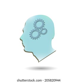 Illustration of gears inside of a head isolated on a white background.