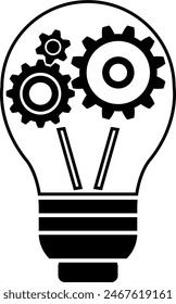 Illustration of gears inside a light bulb, suitable for educational or design elements depicting ideas, innovation, creativity and success