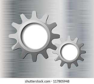 Illustration of gears on metal background. Vector.