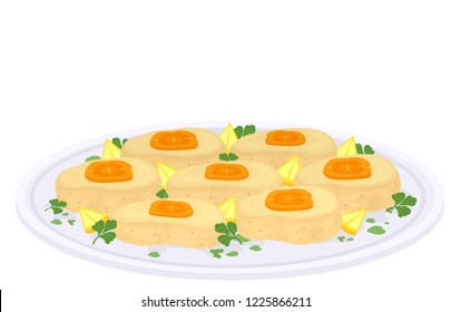Illustration of Gefilte Fish Served on a Plate