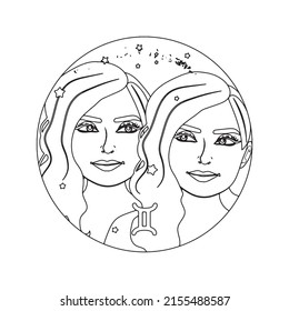 Illustration Gemini Astrological Sign Beautiful Girl Stock Vector ...