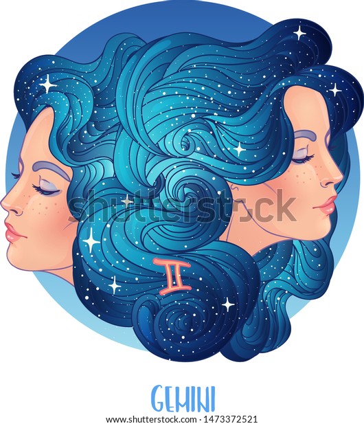 Illustration of\
Gemini astrological sign as two beautiful girls. Zodiac vector\
illustration isolated on white. Future telling, horoscope, alchemy,\
spirituality, occultism, fashion\
woman.
