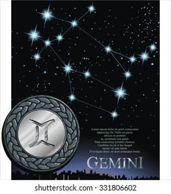 Illustration of Gemini zodiac sign. Twins zodiac poster.