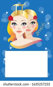 Illustration with gemini zodiac sign and white space to write a text