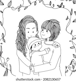 Illustration of a gender minority with children