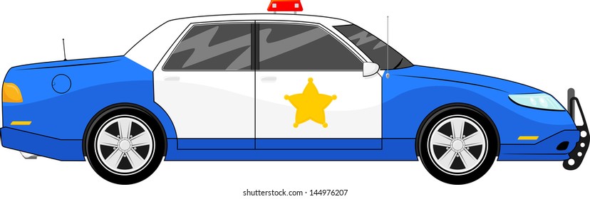illustration of generic blue police car side view isolated on white background
