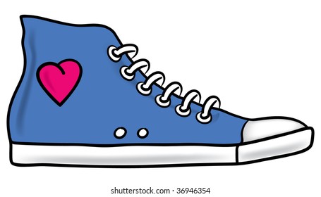 Illustration of generic blue running shoe with pink heart and shading