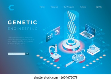 illustration of genetic engineering laboratory, health research, genetic development in isometric 3d style
