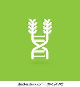 Illustration of genetically modified object. Vector design icon ear and dna. Gmo product pictogram.
