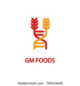 Illustration of genetically modified object. Vector design icon ear and dna. Gmo product pictogram.