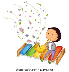 Illustration of a gentleman playing with the trumpet on a white background