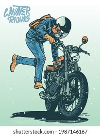 illustration gentleman  riding motorbikes for posters, t-shirt designs, stickers and merchandise